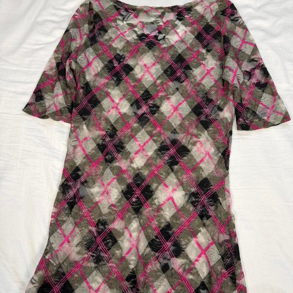 y2k Wallflower pink & grey mesh see thru lace short sleeve lace top - Picture 6 of 6